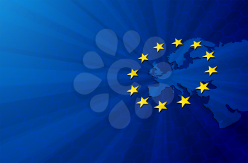 European Union. Vector Europe map with European union flag. Blue background and yellow stars. 