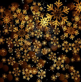 Golden snowflake on a dark background. Vector illustration