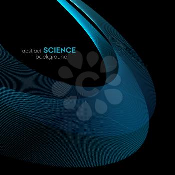 Vector Abstract shiny color blue wave design element on dark background. Science or technology design