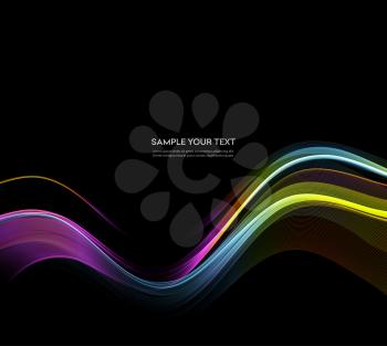 Vector Abstract shiny color spectrum wave design element on dark background. Science or technology design