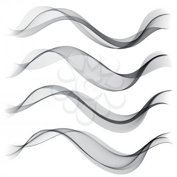 Set abstract smoke wave. Transparent gray wavy smooth Vector lines.