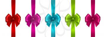 Set of Shiny satin ribbon on white background. Vector bow and ribbon.