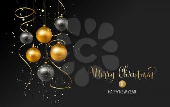 Vector elegant Christmas background with gold and black evening baubles