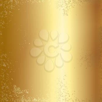Gold foil texture background. Realistic golden vector metal gradient template with grunge effect for frame design.
