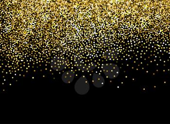 Gold sparkles on black background. Gold glitter background.