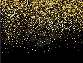 Gold sparkles on black background. Gold glitter background.