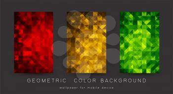 Vector set of Abstract colorful background with triangles. Shiny geometric mosaic for poster, wallpaper . mobile device screen