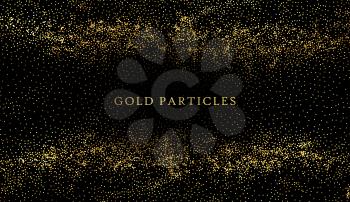 Abstract shiny glitter overlay design element. Gold stardust on dark background. Noise grainy particles. Christmas confetti