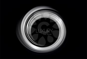 Abstract shiny color silver swirl design element on dark background. Fashion motion flow design for voucher, website and advertising design for cosmetic gift voucher