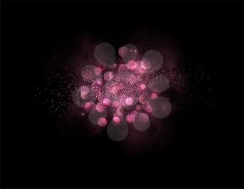 Holiday Abstract shiny rose gold bokeh design element and glitter effect on dark background. For website, greeting, discount voucher, greeting and poster design
