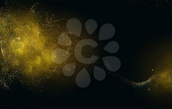 Holiday Abstract shiny color gold bokeh design element and glitter effect on dark background. For website, greeting, discount voucher, greeting and poster design