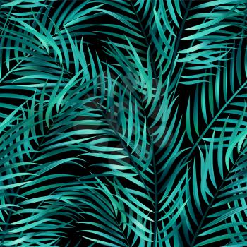 Tropical green palm leaves, jungle leaves seamless vector floral pattern background.