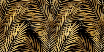 Tropical gold palm leaves, jungle leaves seamless vector floral pattern background.