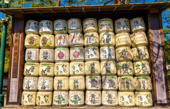 Sake barrels at Heian Shrine in Kyoto, Japan