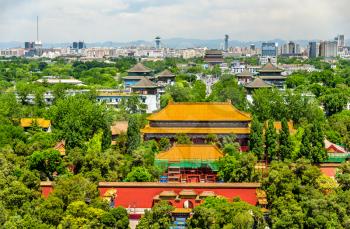View of Shouhuang Palace in Jingshan Park - Beijing, China.