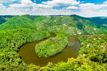 Meander of Queuille on the Sioule river in the Puy-de-Dome department of France