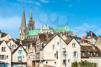 View of Chartres Cathedral above the town. UNESCO world heritage in France