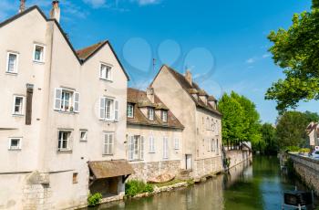 Houses in Chartres above the Eure river, the Eure-et-Loir department of France