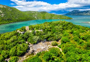 Aerial view of the Butrint archaeological site. UNESCO world heritage in Albania
