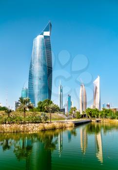 Skyline of Kuwait City at Al Shaheed Park. The Middle East