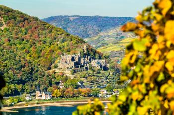 View of Reichenstein Castle in the Upper Middle Rhine Valley. UNESCO world heritage in Germany