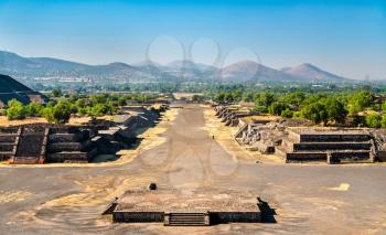 View of the Avenue of the Dead at Teotihuacan. UNESCO world heritage in Mexico