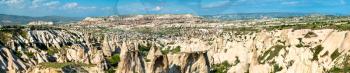 Panorama of Goreme Valley in Cappadocia, Turkey