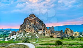 Cave castle at Goreme National Park. UNESCO world heritage in Cappadocia, Turkey