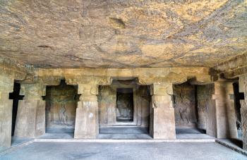 Interior of Ellora Cave no. 3. A UNESCO world heritage site in Maharashtra, India