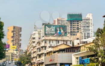 Mumbai, India - February 5, 2018: Buildings on Hughes Road in South Mumbai, India. Mumbai is the most populous city in India