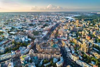 Aerial view of Besarabka and Khreshchatyk, the main street of Kiev. Ukraine