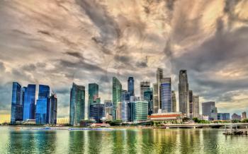 Skyline of Singapore on a cloudy day. Southeast Asia