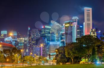 Skyline of Singapore Central Business District at night