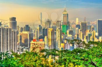 Dramatic panorama of Hong Kong from Victoria Peak. China
