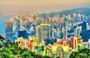 View of Hong Kong Island from Victoria peak. China