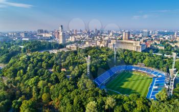 Aerial view of Dynamo Stadium, Verkhovna Rada and Government Building in Kiev, Ukraine