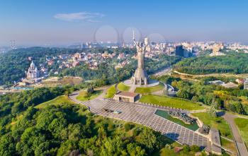 Aerial view of the Motherland Monument and the Second World War Museum in Kiev, the capital of Ukraine