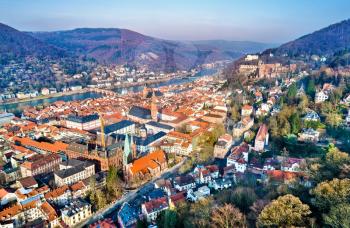 Aerial panorama of Heidelberg old town in Baden-Wurttemberg, Germany
