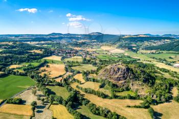 Landscape of the Massif Central near Le Puy-en-Velay. A highland region in France
