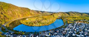 View of the Moselle River Loop at Bremm in Rhineland-Palatinate, Germany