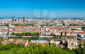 Panorama of Lyon with the Saint John the Baptist Cathedral - Auvergne-Rhone-Alpes, France