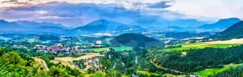 Panorama of French Alps at sunset in summer. Near Lalley in Isere