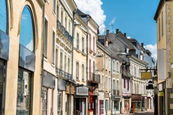 Traditional buildings on a street of Laval - Pays de la Loire, France