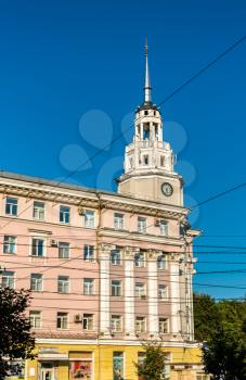 Clock tower in the city centre of Voronezh, Russian Federation