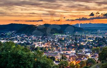 Staufen town with Staufberg hill in Switzerland at sunset