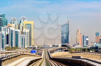Metro line in Jumeirah district of Dubai, UAE