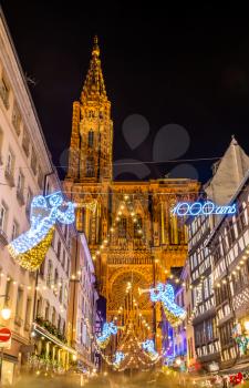 Christmas decorations near the Cathedral - Strasbourg, France