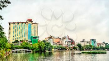 Cityscape of Hanoi at Truc Bach Lake. The capital of Vietnam