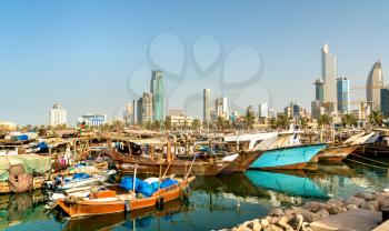 Traditional fishing boats in Kuwait City. Kuwait, the Middle East