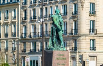Statue of General Pierre Yrieix Daumesnil in front of the city hall of Vincennes, a town near Paris, France